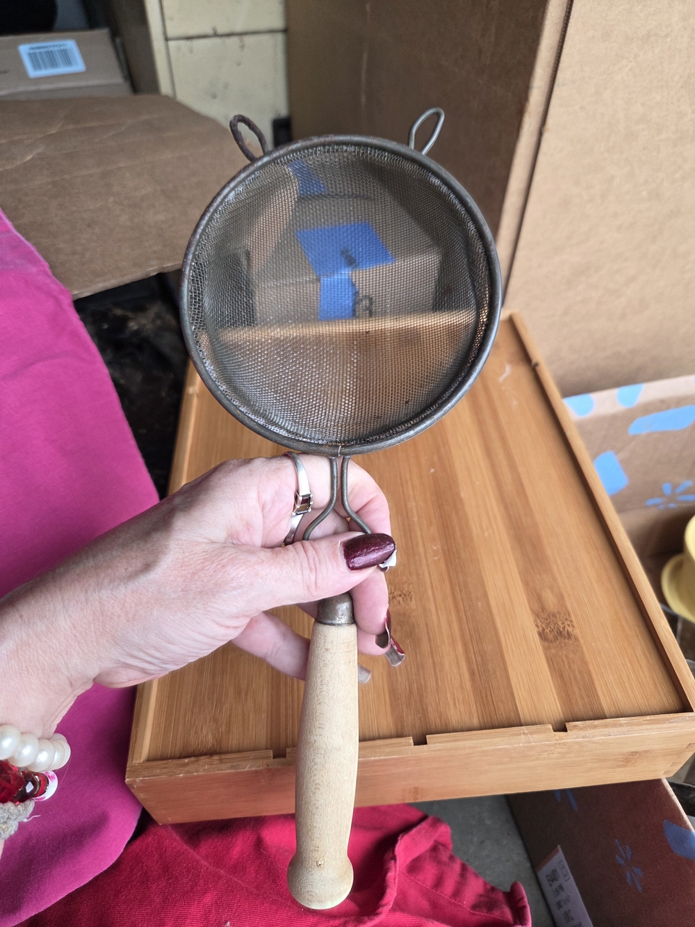 Vintage Stainless Steel Kitchen Strainer with Wooden Handle - Neutral